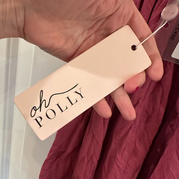 Oh Polly! Dark Pink, Handkerchief Hem, Plunge Neck, Tie Back, Mini Dress - Picture 6 of 9